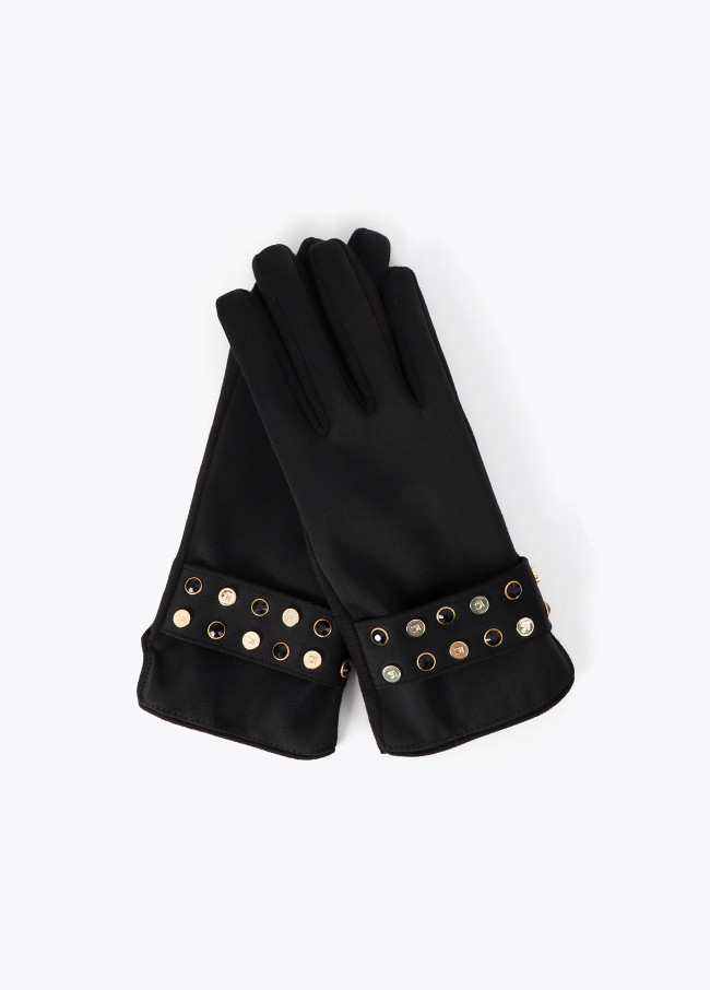 Faux Leather Gloves with Customized Stud Bracelet