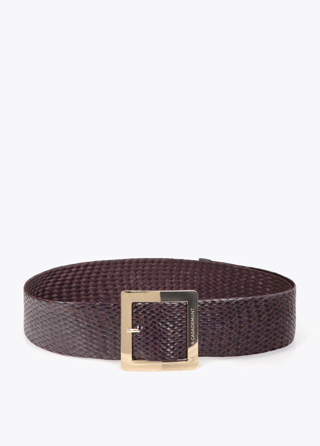 Ceinture Tressée Effet Cuir avec Boucle Métallique Carrée
