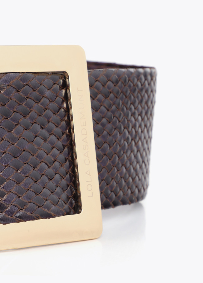Braided Faux Leather Belt with Square Metal Buckle