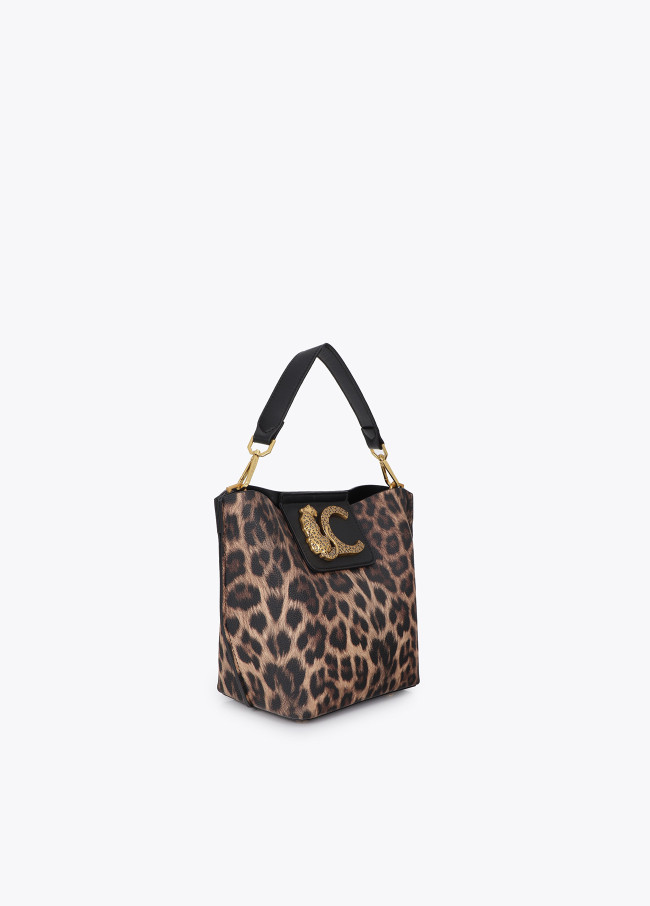 Bandolera con detalle de cadena y logo leopardo