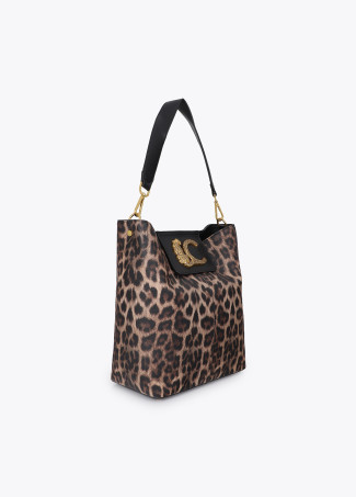 Shopper avec détail de chaîne et logo effet léopard
