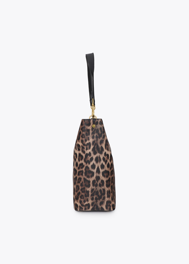 Shopper con cadena y logo leopardo efecto piel