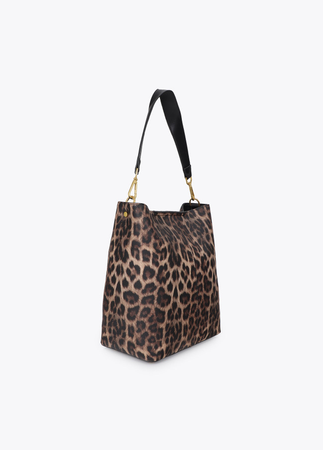 Shopper con cadena y logo leopardo efecto piel