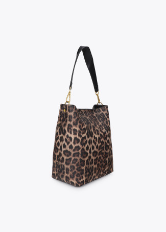 Shopper con Dettaglio Catena e Logo Effetto Leopardo