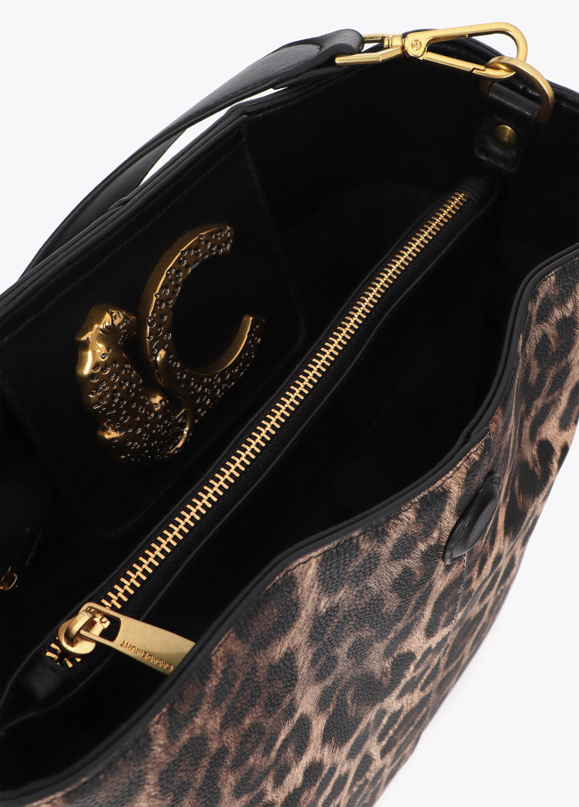 Shopper mit Kettendetail und Leopardeneffekt-Logo
