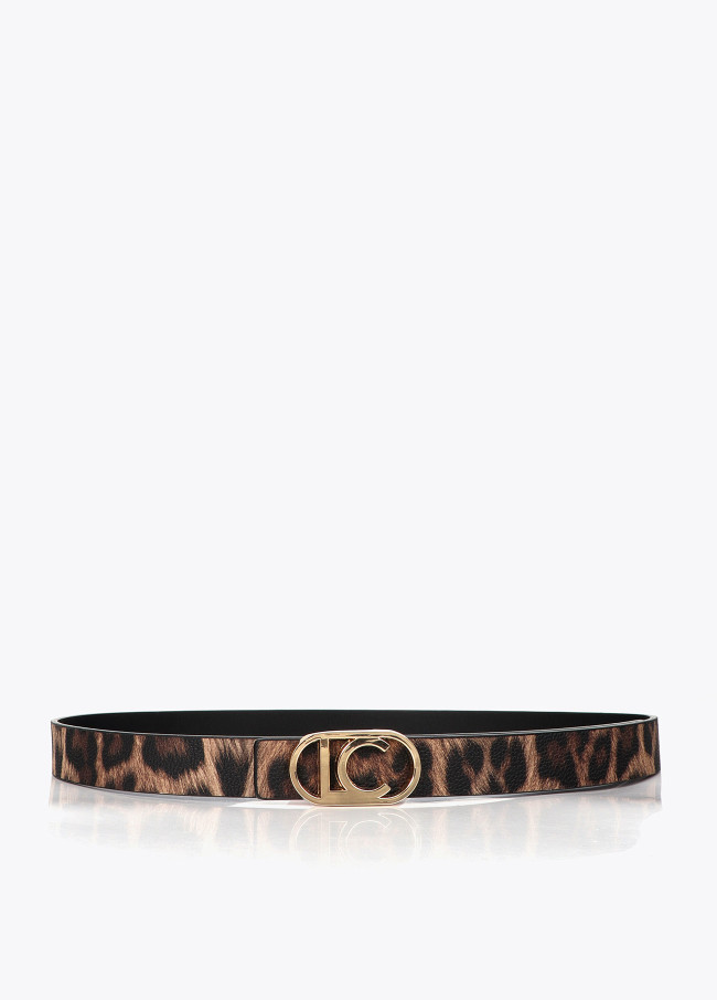 Cinturón fino reversible animal print logo ovalado