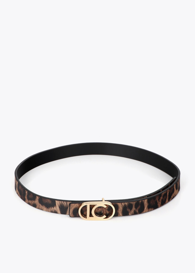 Reversible Thin Belt Animal Print Oval Logo