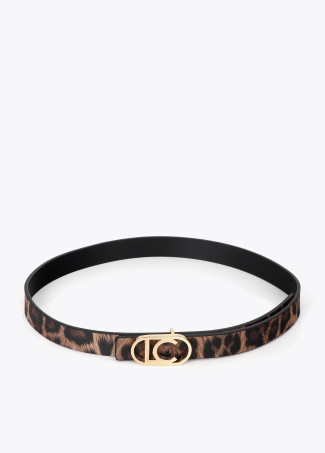 Cinturón fino reversible animal print logo ovalado
