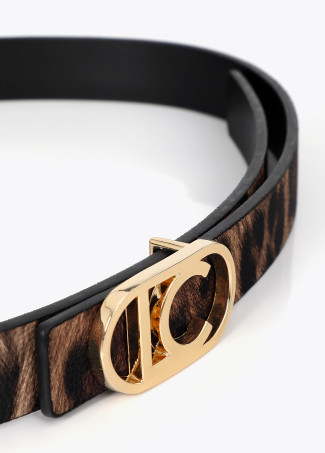 Cinturón fino reversible animal print logo ovalado