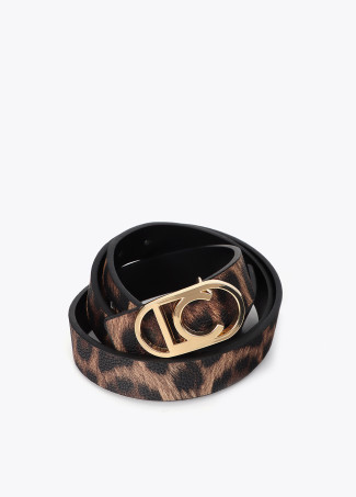 Cinturón fino reversible animal print logo ovalado