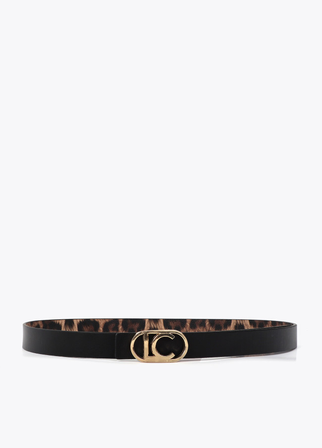 Reversible Thin Belt Animal Print Oval Logo
