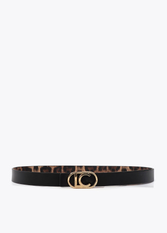 Cinturón fino reversible animal print logo ovalado