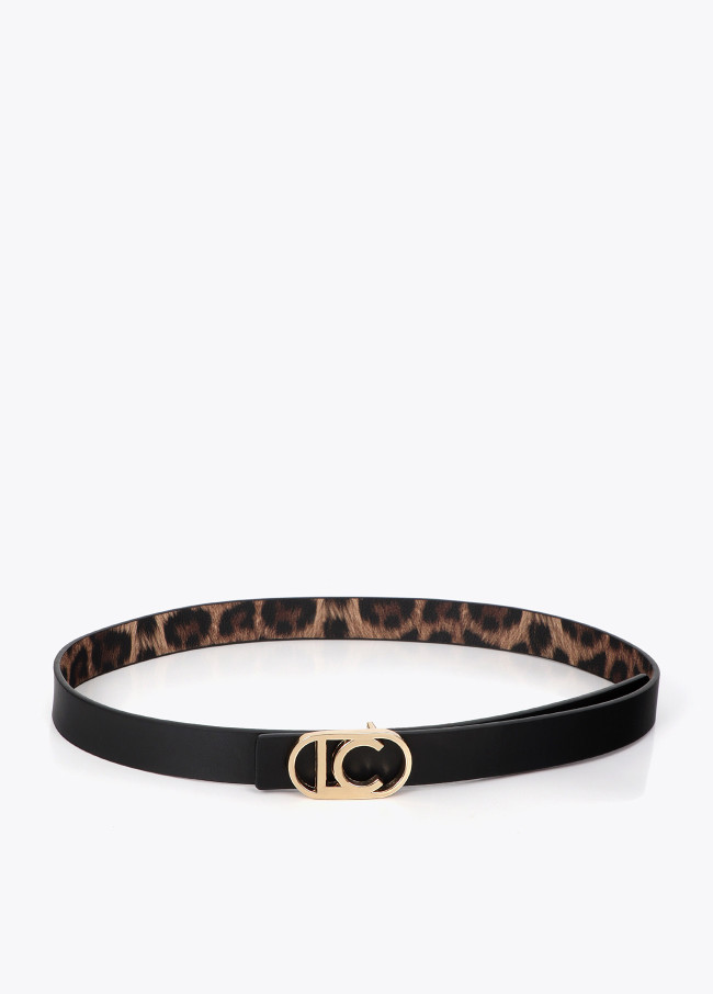 Reversible Thin Belt Animal Print Oval Logo