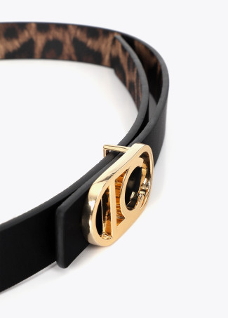 Cinturón fino reversible animal print logo ovalado