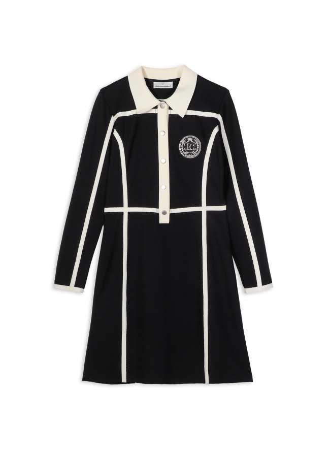 Short Roma Knit Dress, Polo Collar with...