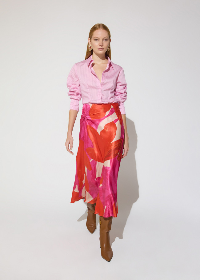Fitted Poplin Striped Shirt with Logo and Strass