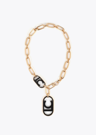Collier Chaîne Combinée avec Fermoir Frontal et Pendentif Logo Ovale en Acrylique