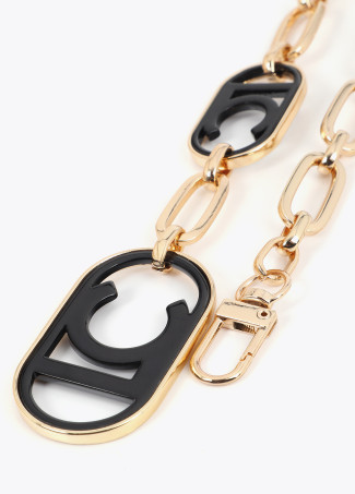 Collier Chaîne Combinée avec Fermoir Frontal et Pendentif Logo Ovale en Acrylique