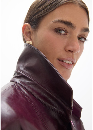 Giacca lunga stile biker in effetto pelle con cintura