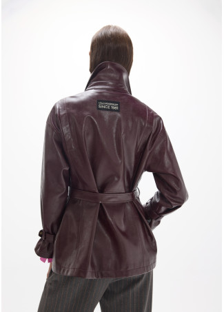 Giacca lunga stile biker in effetto pelle con cintura