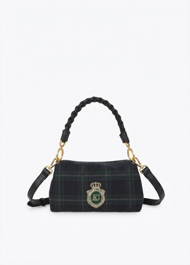 Plaid Fabric Flap Crossbody with Faux Leather Details