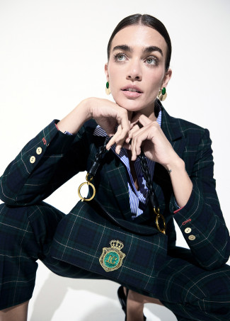 Plaid Fabric Flap Crossbody with Faux Leather Details