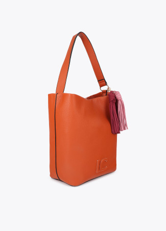 Faux Leather Shopper with Logo Detail on Handle and Tassels
