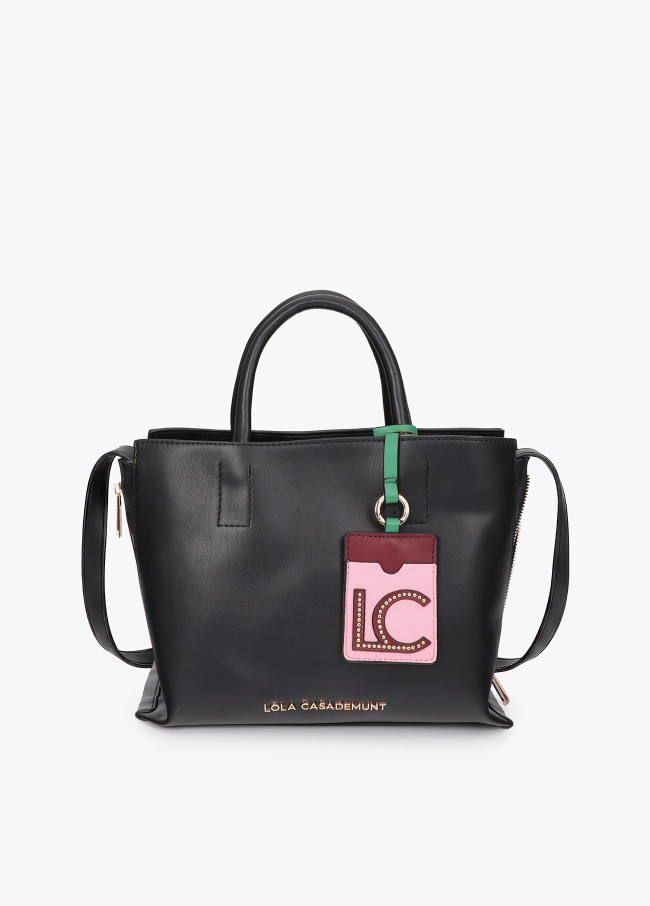 Shopper en Cuir Synthétique avec Pendentif Contrastant
