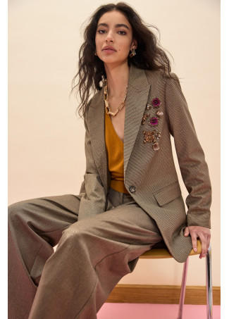 Houndstooth Lurex Blazer with Embellishments