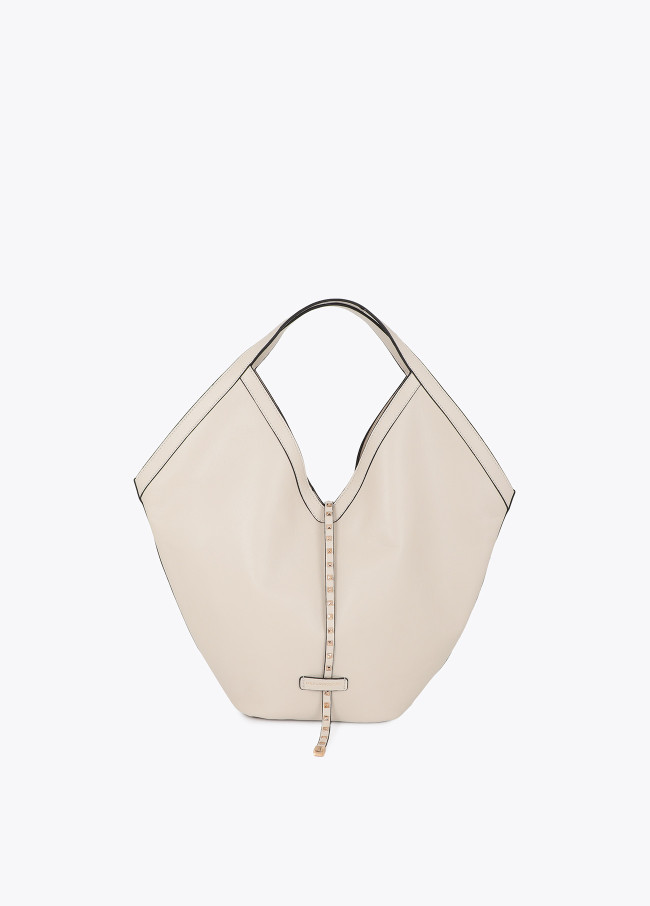 Shopper in Pelle Sintetica con Mini Borchie