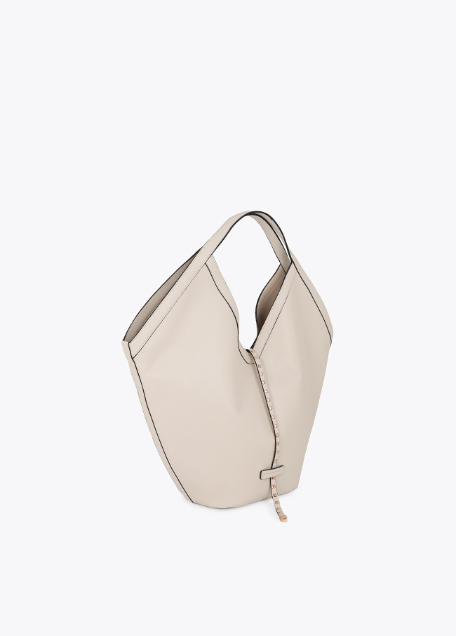 Shopper in Pelle Sintetica con Mini Borchie