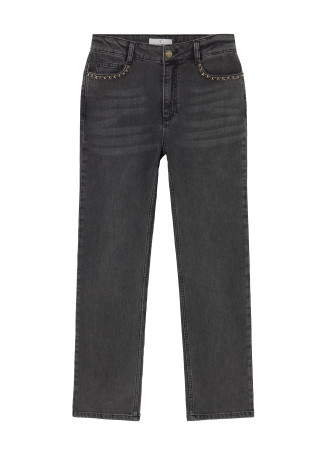 Jeans Dritti alla Caviglia con Dettaglio Catena