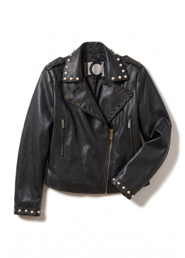 Jaqueta biker PU com tachinhas