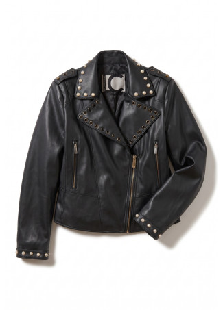 Bikerjacke aus PU mit Nieten