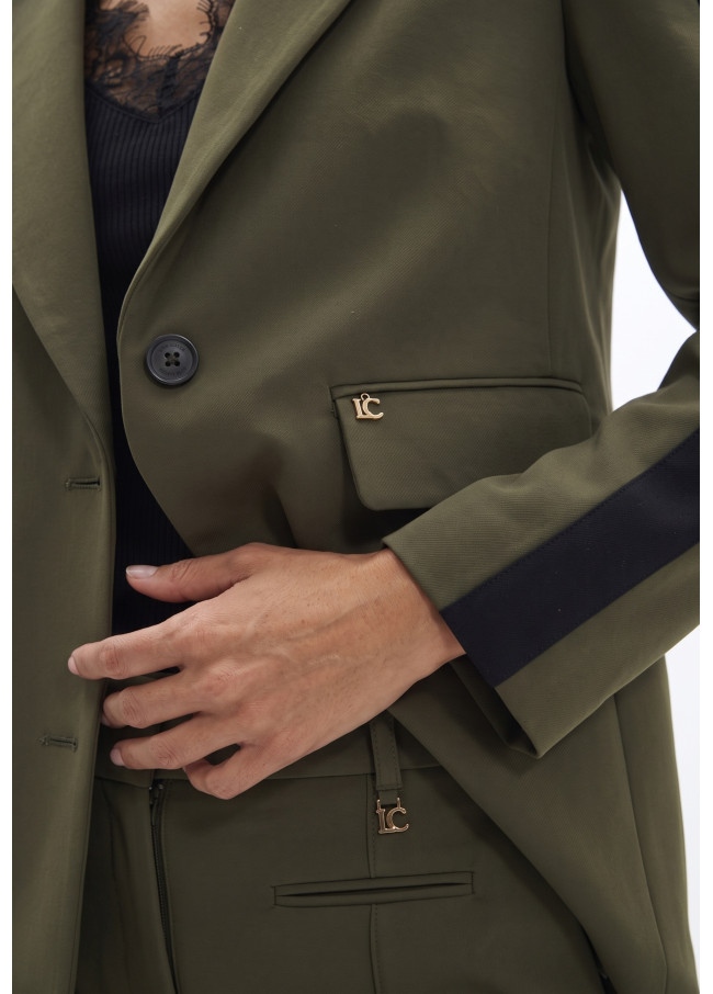Blazer Dritto in Grosgrain con Animale sulla...