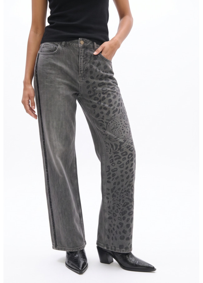 Gerade Jeans mit Leoparden-Leder-Effekt