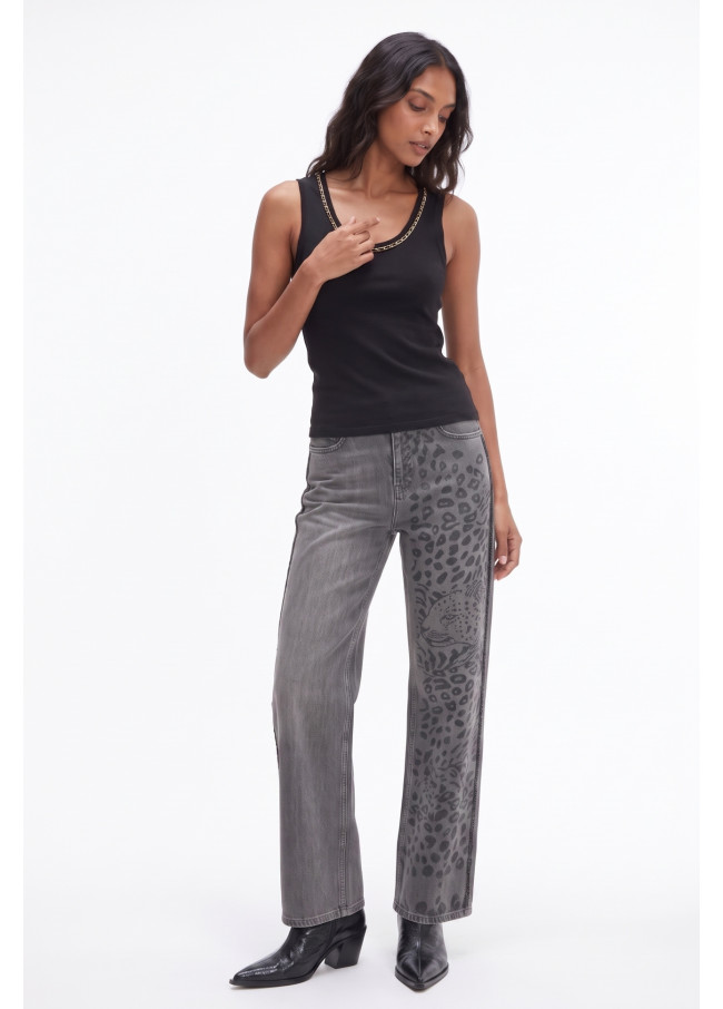Jeans recto estampado animal