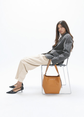Semi-open stiletto with square stud trim