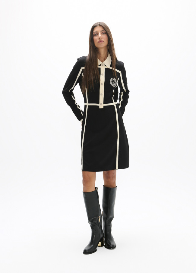 Short Roma Knit Dress, Polo Collar with Contrasting...