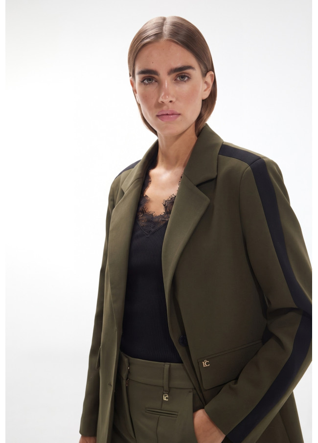 Blazer Dritto in Grosgrain con Animale sulla...