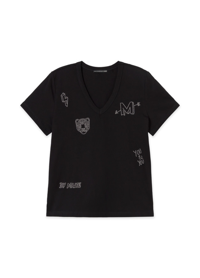 T-Shirt mit V-Ausschnitt und seitlichen...