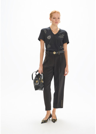Cropped Pants with Studded Detail 'See You'