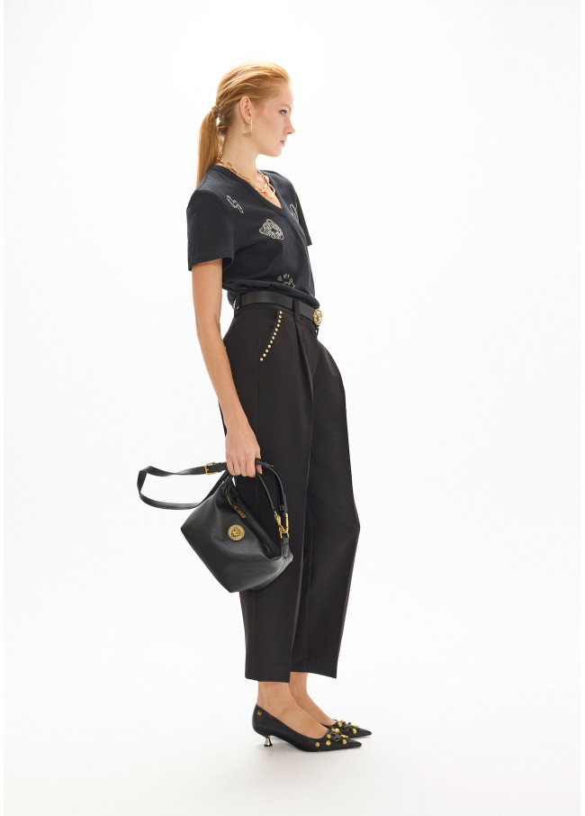 Cropped Pants with Studded Detail 'See You'