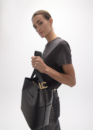Quilted Stripe Effect Shopper with Metal Ball Detail