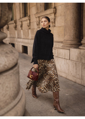 Combo Dress with Pleated Animal Print Skirt