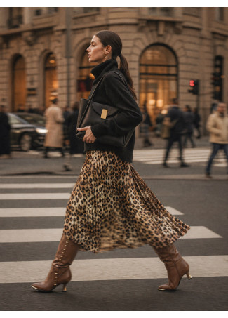 Robe Combo avec Jupe Plissée Imprimé Animal