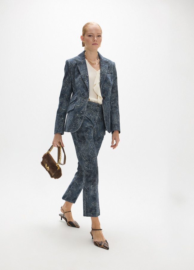 Pantalon évasé en velours côtelé imprimé
