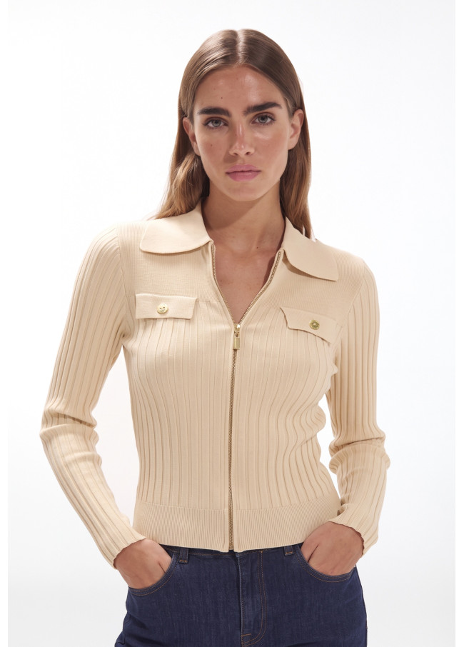 Cardigan con Bottoni Tasche Dorati
