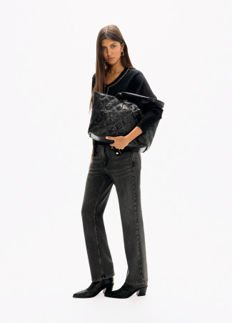 Cropped Straight-Leg Denim with Chain Detail