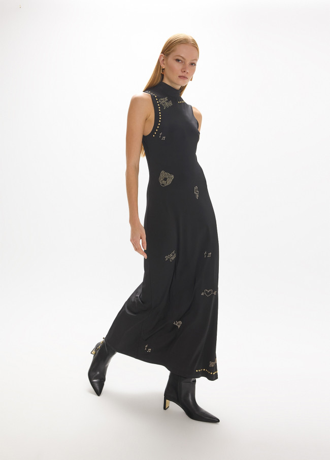 Ärmelloses Langes Kleid mit Strassdetails